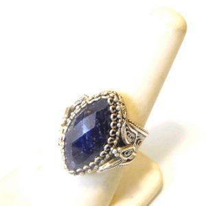 Ottoman Sterling Silver Marquise Blue Corundum Ring Size 8